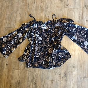 Lush Navy Floral Cold Shoulder Top